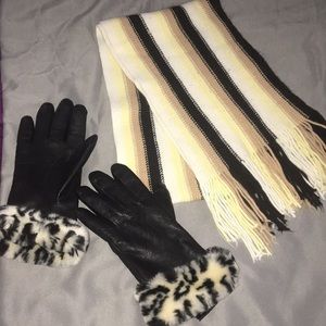 Scarf & Leather Gloves